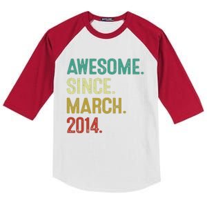 10 Year Old Awesome Since March 2014 10th Birthday Kids Colorblock Raglan Jersey