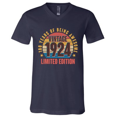 100 Years Of Being Awesome 1924 Limited Edition Vintage Retro V-Neck T-Shirt