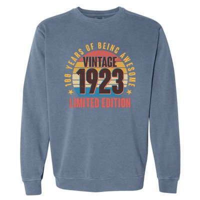 100 Years Of Being Awesome 1923 Limited Edition Vintage Retro Garment-Dyed Sweatshirt