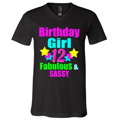 12 Year Old Girl Birthday Party Neon Bday Party V-Neck T-Shirt