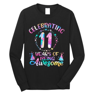 11 Years Of Being Awesome 11 Years Old 11th Birthday Tie Dye Long Sleeve Shirt