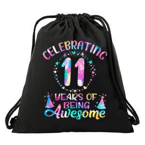 11 Years Of Being Awesome 11 Years Old 11th Birthday Tie Dye Drawstring Bag