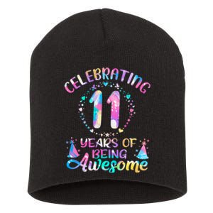 11 Years Of Being Awesome 11 Years Old 11th Birthday Tie Dye Short Acrylic Beanie