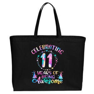 11 Years Of Being Awesome 11 Years Old 11th Birthday Tie Dye Cotton Canvas Jumbo Tote