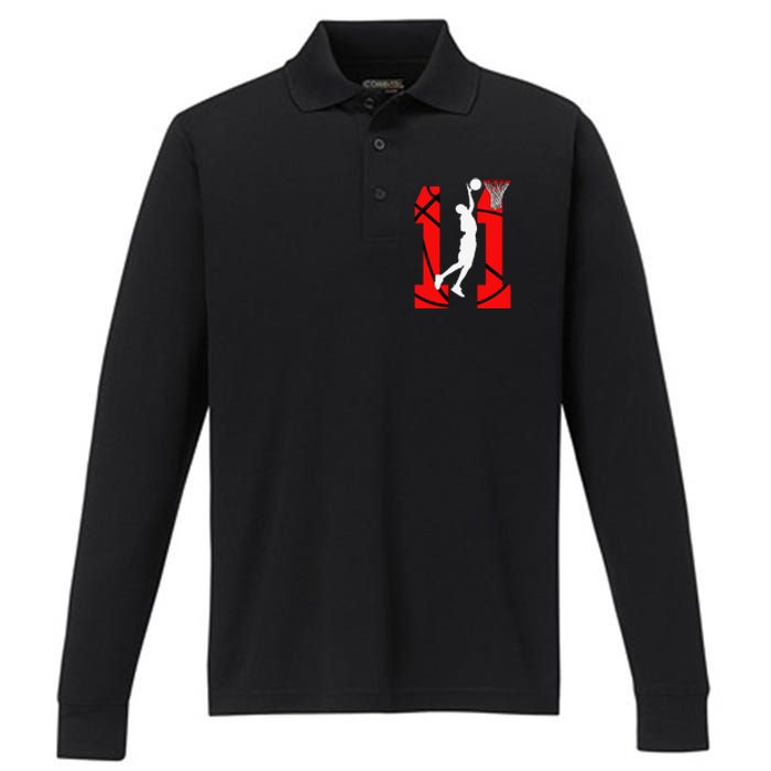 11 Years Old 11th Birthday Basketball Lovers Performance Long Sleeve Polo