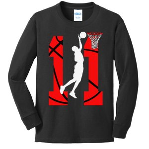 11 Years Old 11th Birthday Basketball Lovers Kids Long Sleeve Shirt