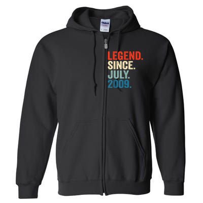 13 Years Old Gifts Legend Since July 2009 13th Birthday Boy Full Zip Hoodie