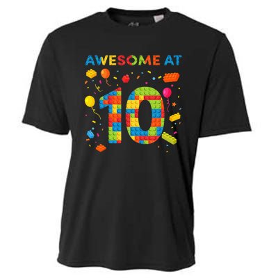 10 Year Old Building Blocks Birthday 10 Cooling Performance Crew T-Shirt