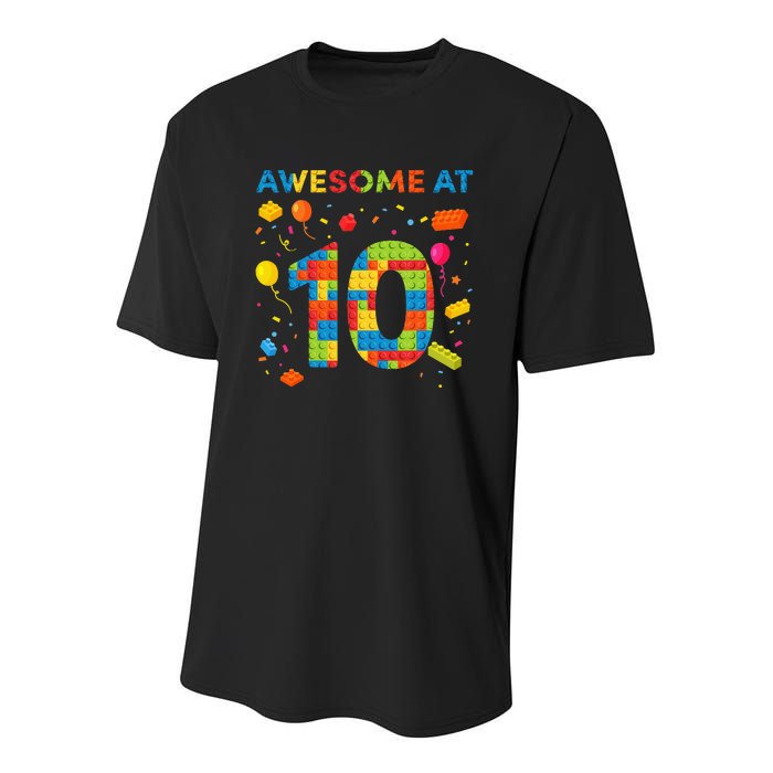 10 Year Old Building Blocks Birthday 10 Youth Performance Sprint T-Shirt