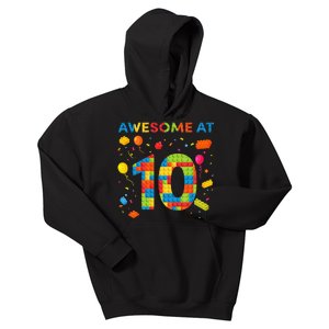 10 Year Old Building Blocks Birthday 10 Kids Hoodie