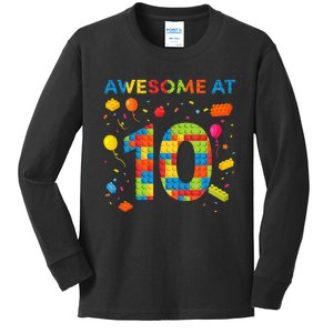 10 Year Old Building Blocks Birthday 10 Kids Long Sleeve Shirt