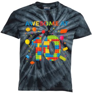 10 Year Old Building Blocks Birthday 10 Kids Tie-Dye T-Shirt