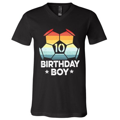 10 Year Old Soccer Player Gifts 10th Birthday Boy Tenth Bday V-Neck T-Shirt