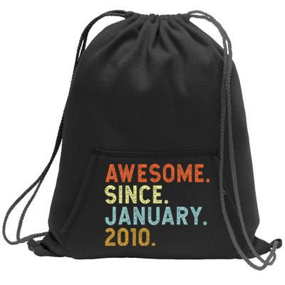 13 Years Old Awesome Since January 2010 13th 13 Birthday Sweatshirt Cinch Pack Bag