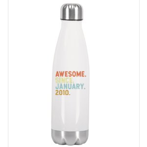 13 Years Old Awesome Since January 2010 13th 13 Birthday Stainless Steel Insulated Water Bottle