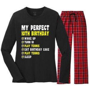 10 Years Old My Perfect 10th Birthday Tennis 10th Birthday Women's Long Sleeve Flannel Pajama Set 