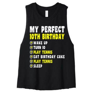 10 Years Old My Perfect 10th Birthday Tennis 10th Birthday Women's Racerback Cropped Tank