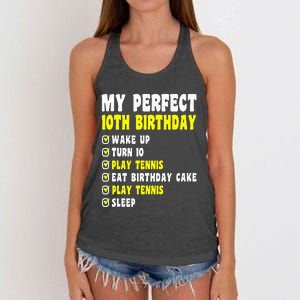 10 Years Old My Perfect 10th Birthday Tennis 10th Birthday Women's Knotted Racerback Tank