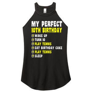 10 Years Old My Perfect 10th Birthday Tennis 10th Birthday Women's Perfect Tri Rocker Tank