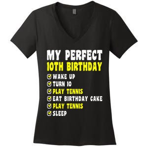 10 Years Old My Perfect 10th Birthday Tennis 10th Birthday Women's V-Neck T-Shirt