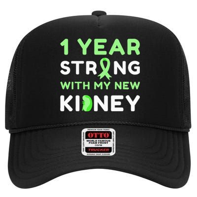 1 Year Strong With My New Kidney Transplant Anniversary High Crown Mesh Back Trucker Hat