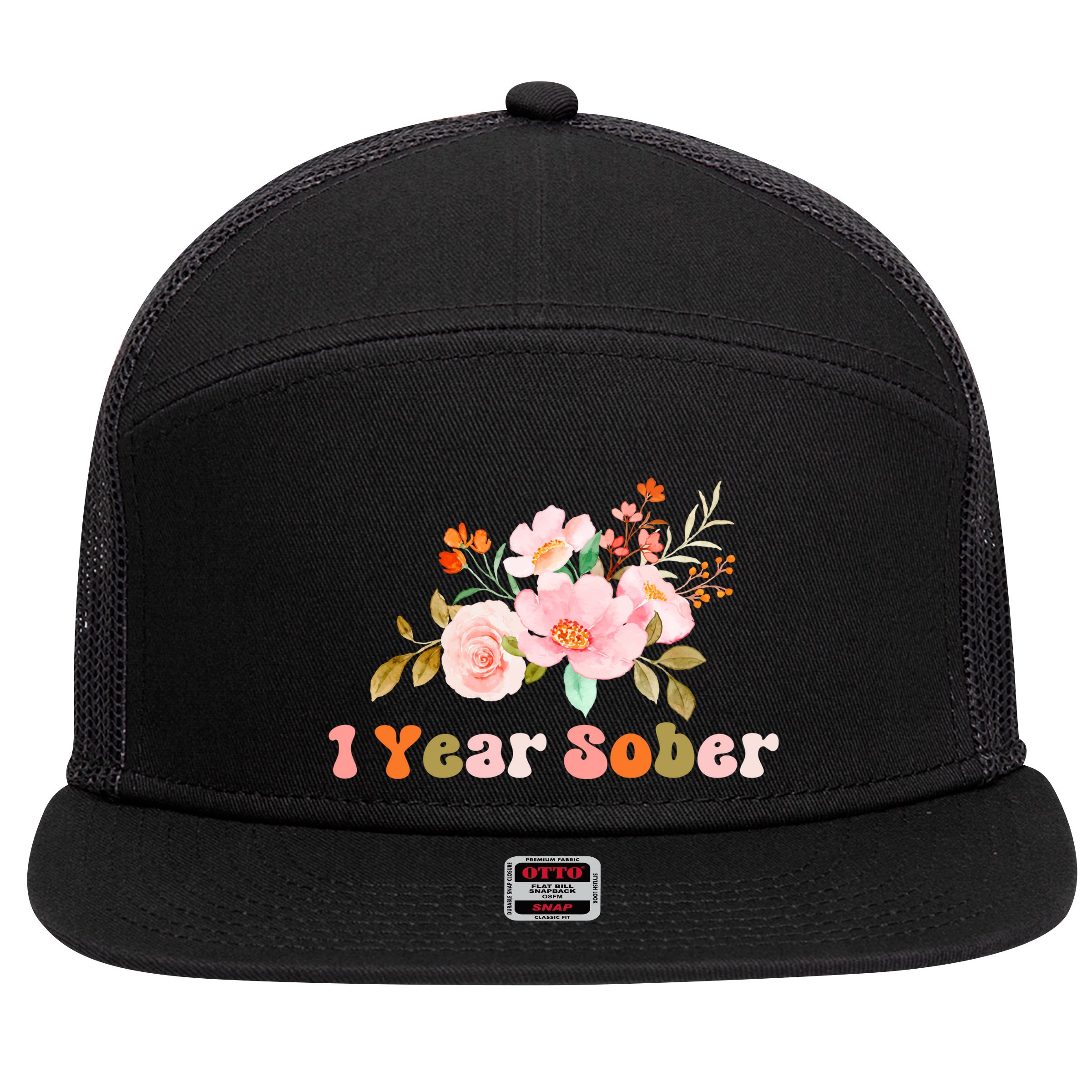 1 Year Sober Gift Sober Anniversary Gift Sobriety Gift Recovery Soberversary 7 Panel Mesh Trucker Snapback Hat