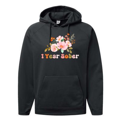 1 Year Sober Gift Sober Anniversary Gift Sobriety Gift Recovery Soberversary Performance Fleece Hoodie