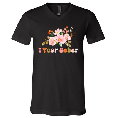 1 Year Sober Gift Sober Anniversary Gift Sobriety Gift Recovery Soberversary V-Neck T-Shirt