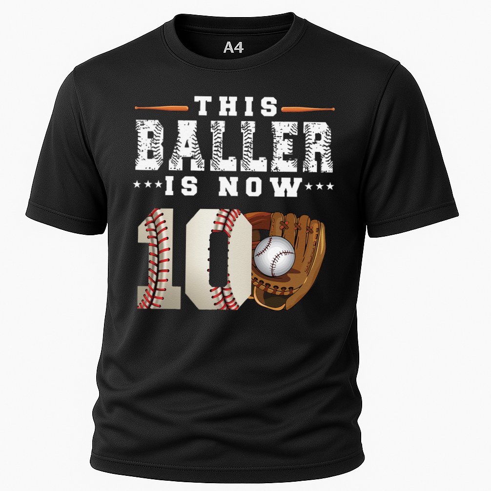 10 Years This Baller Is Now 10 Baseball 10th Birthday Cooling Performance Crew T-Shirt