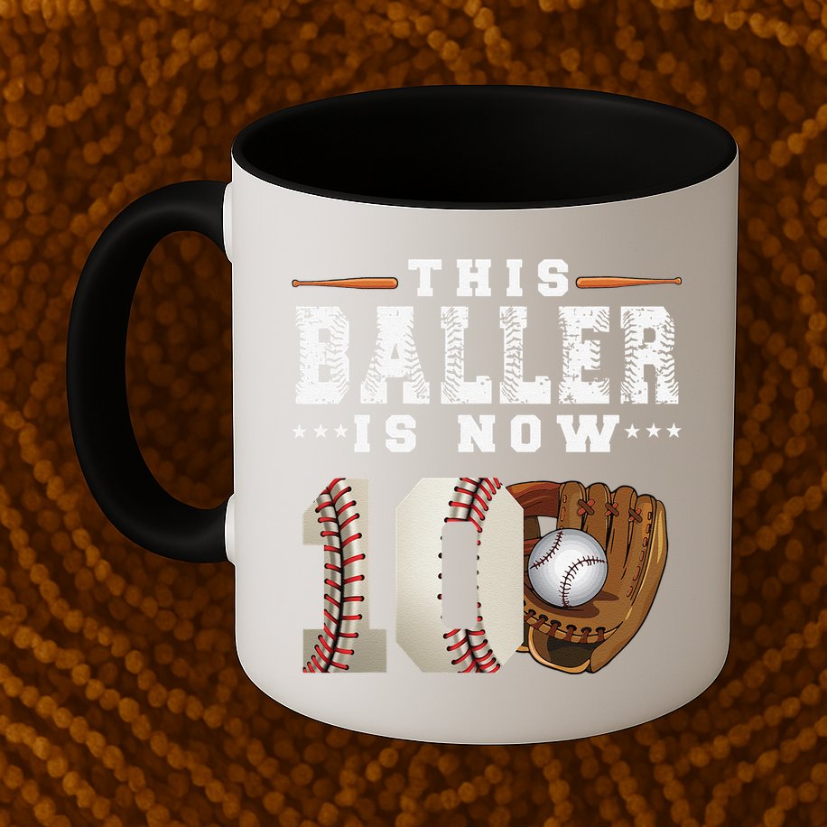 10 Years This Baller Is Now 10 Baseball 10th Birthday Mug