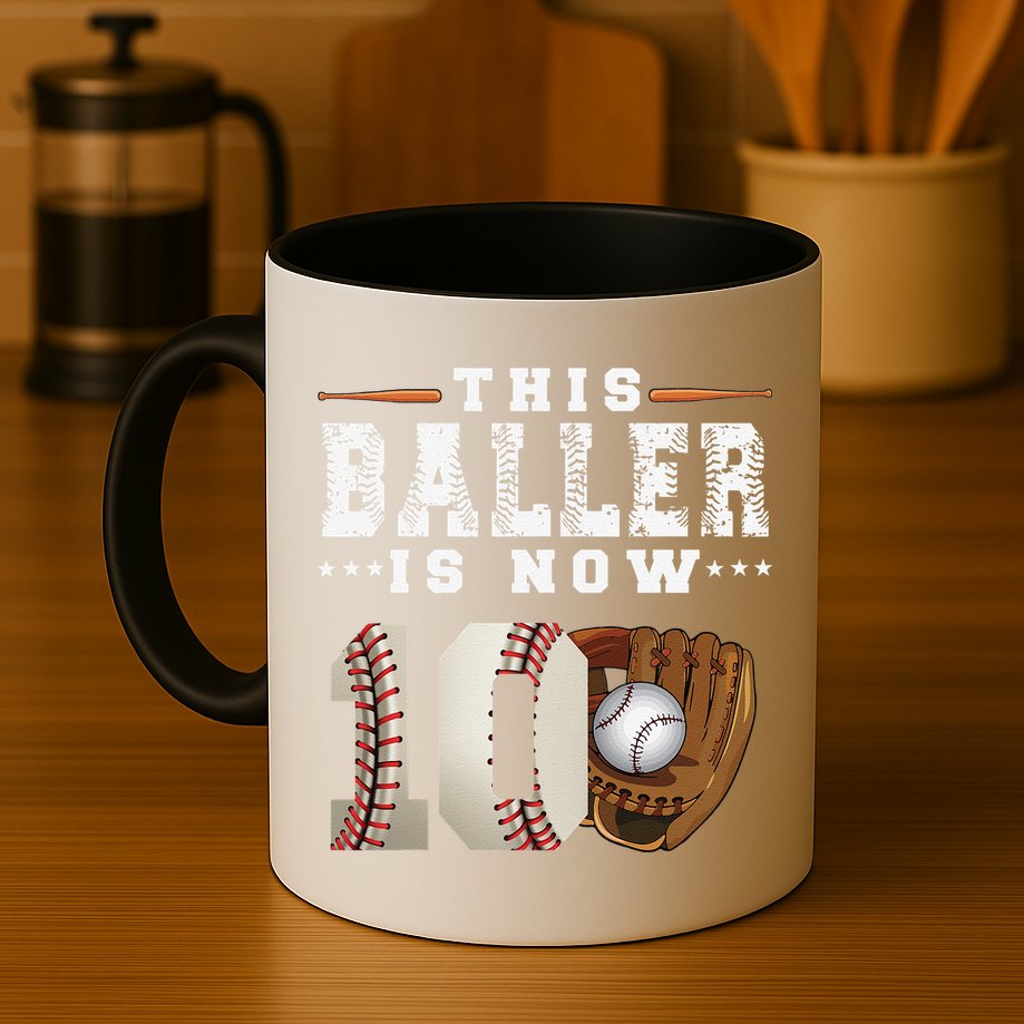 10 Years This Baller Is Now 10 Baseball 10th Birthday Mug