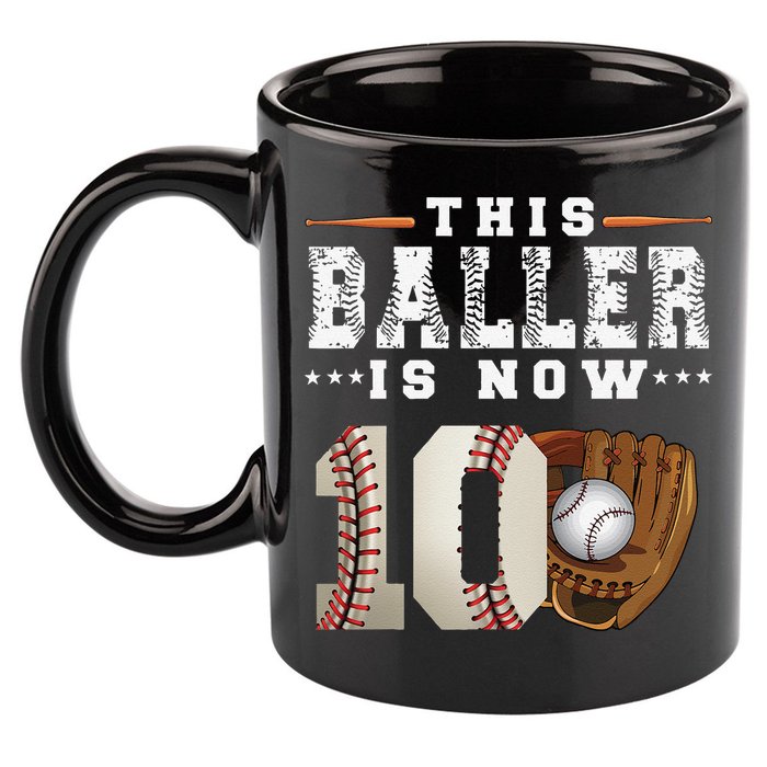 10 Years This Baller Is Now 10 Baseball 10th Birthday 11oz C Handle Ceramic Mug