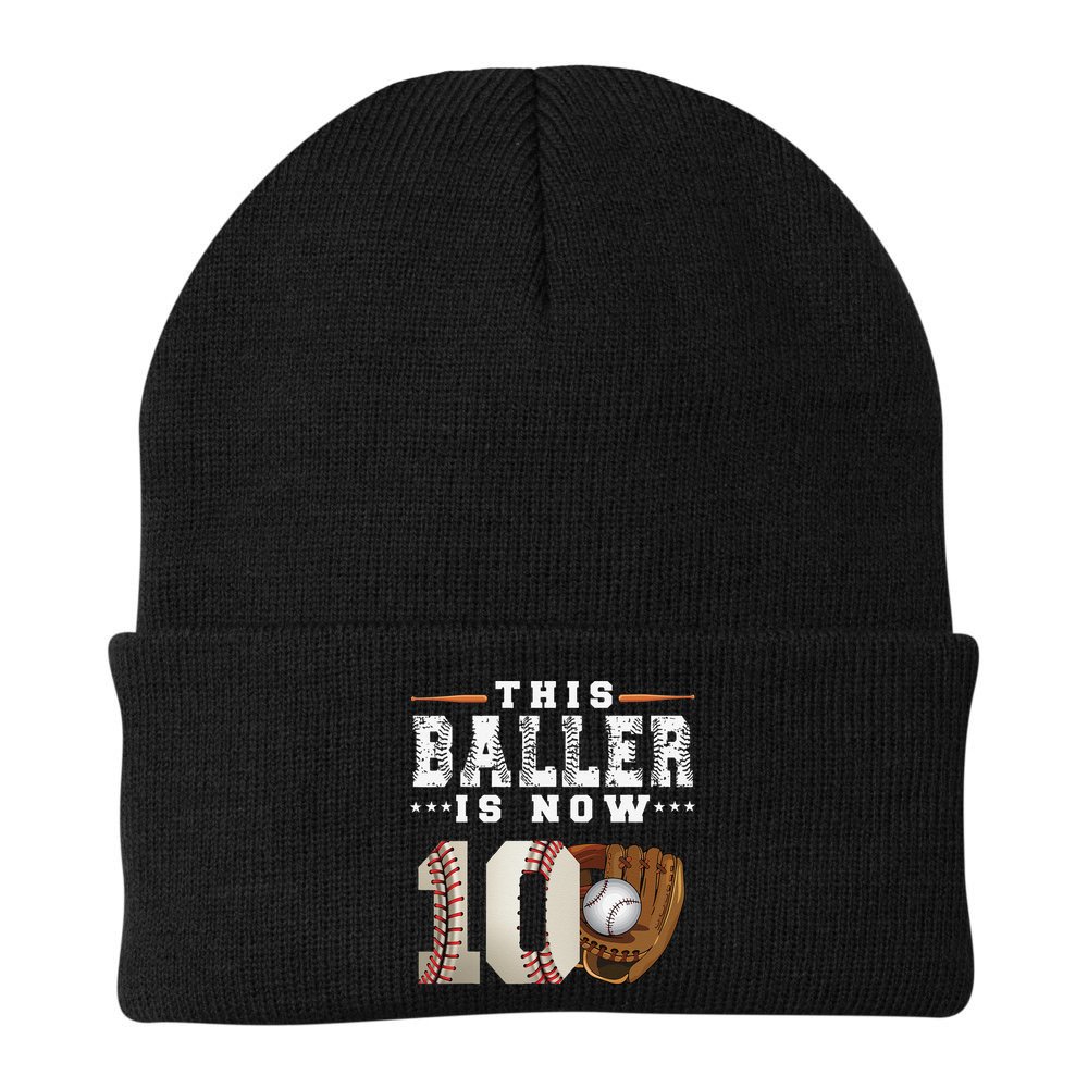10 Years This Baller Is Now 10 Baseball 10th Birthday Beanie