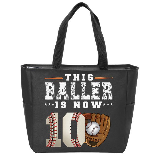 10 Years This Baller Is Now 10 Baseball 10th Birthday Zip Tote Bag