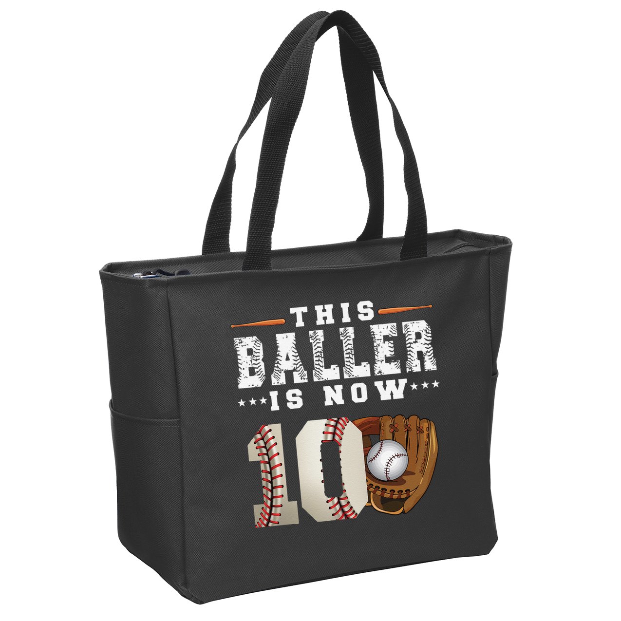 10 Years This Baller Is Now 10 Baseball 10th Birthday Zip Tote Bag