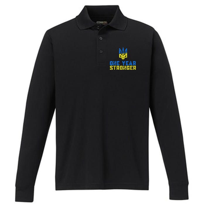 1 Year War Anniversary In Ukraine, Stand With Ukraine Performance Long Sleeve Polo