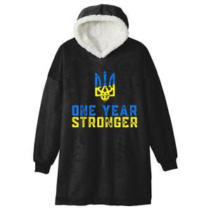 1 Year War Anniversary In Ukraine, Stand With Ukraine Hooded Wearable Blanket