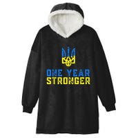 1 Year War Anniversary In Ukraine, Stand With Ukraine Hooded Wearable Blanket