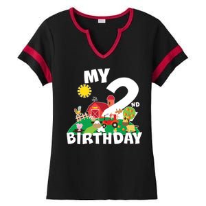 2 Year Old Farm My 2nd Birthday Ladies Halftime Notch Neck Tee