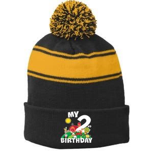 2 Year Old Farm My 2nd Birthday Stripe Pom Pom Beanie