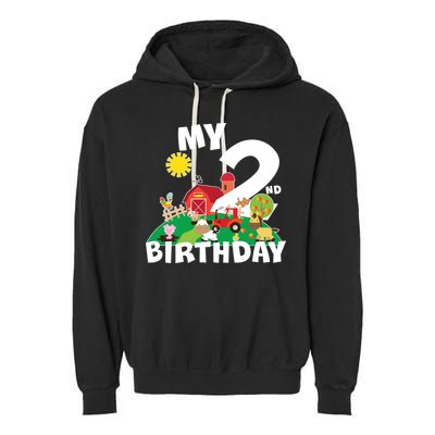 2 Year Old Farm My 2nd Birthday Garment-Dyed Fleece Hoodie