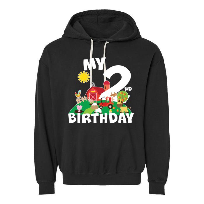 2 Year Old Farm My 2nd Birthday Garment-Dyed Fleece Hoodie