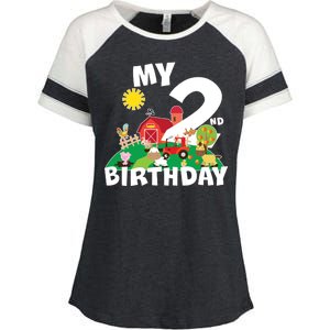 2 Year Old Farm My 2nd Birthday Enza Ladies Jersey Colorblock Tee