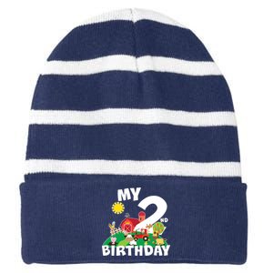 2 Year Old Farm My 2nd Birthday Striped Beanie with Solid Band