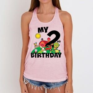 2 Year Old Farm My 2nd Birthday Women's Knotted Racerback Tank