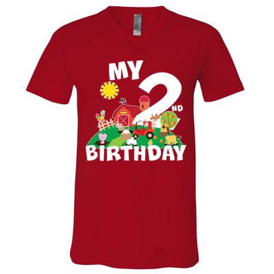 2 Year Old Farm My 2nd Birthday V-Neck T-Shirt