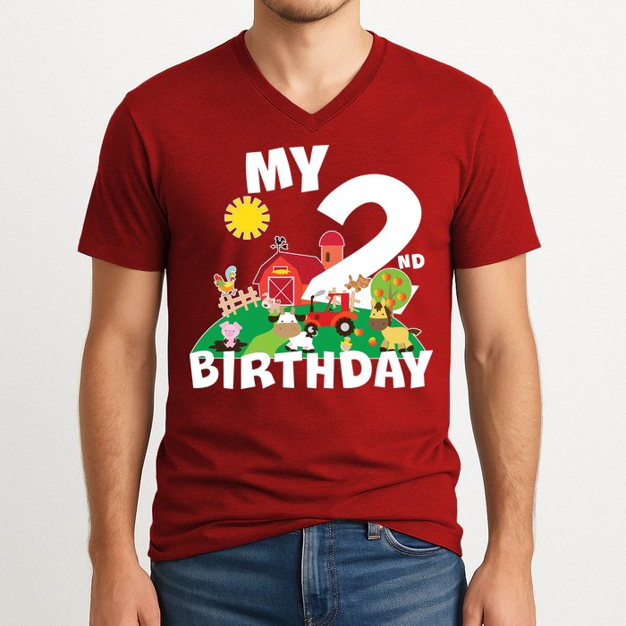 2 Year Old Farm My 2nd Birthday V-Neck T-Shirt