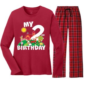 2 Year Old Farm My 2nd Birthday Women's Long Sleeve Flannel Pajama Set 