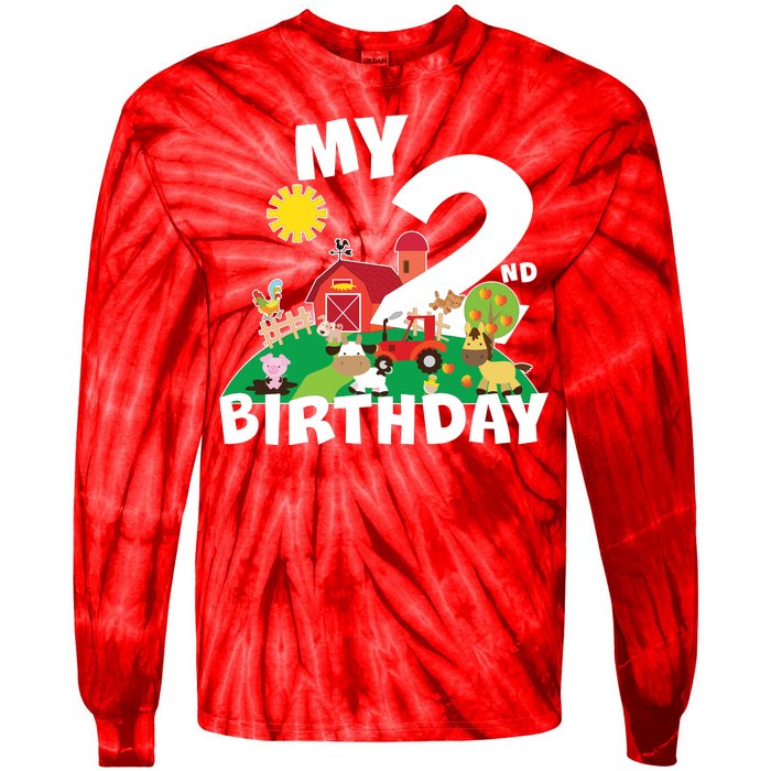 2 Year Old Farm My 2nd Birthday Tie-Dye Long Sleeve Shirt