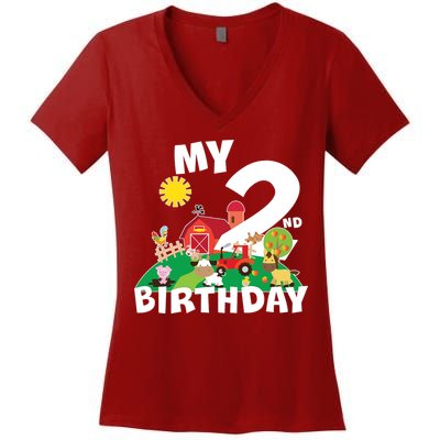 2 Year Old Farm My 2nd Birthday Women's V-Neck T-Shirt
